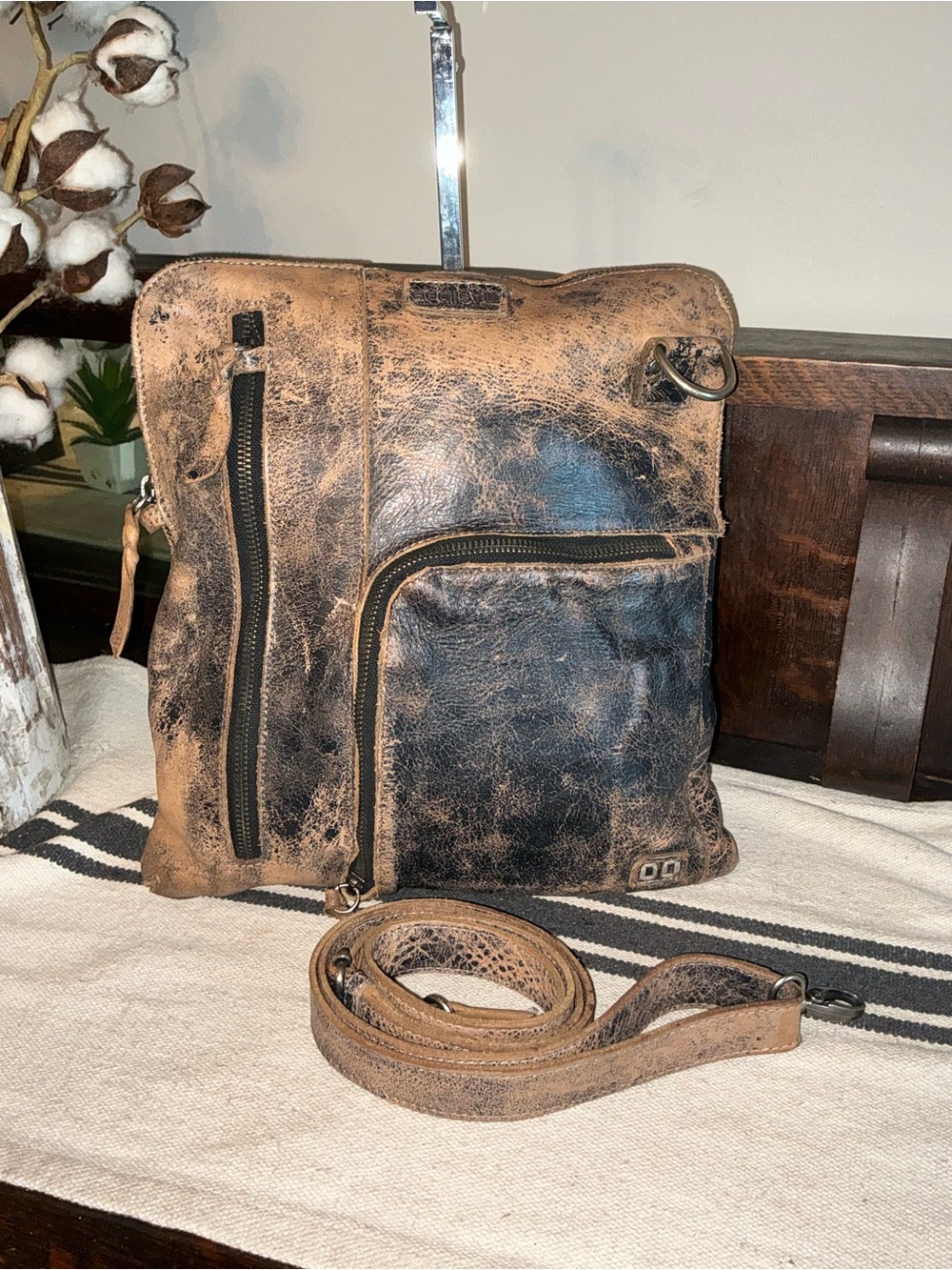 Bed Stu Aiken Leather Convertible Crossbody Bag Black Lux MSRP $265
